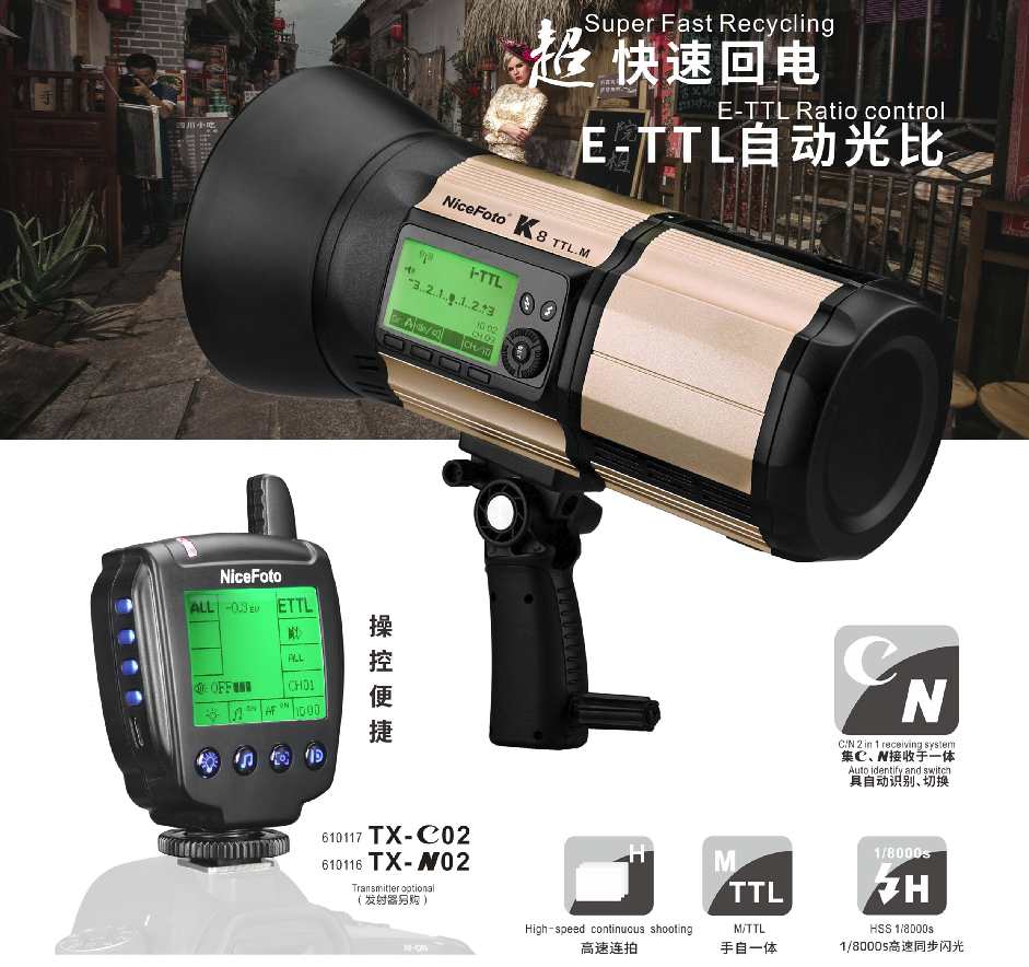 Аккумуляторный моноблок NiceFoto K6 TTL-M + синхронизатор TX-C02 (600 Дж, TTL, для Canon)