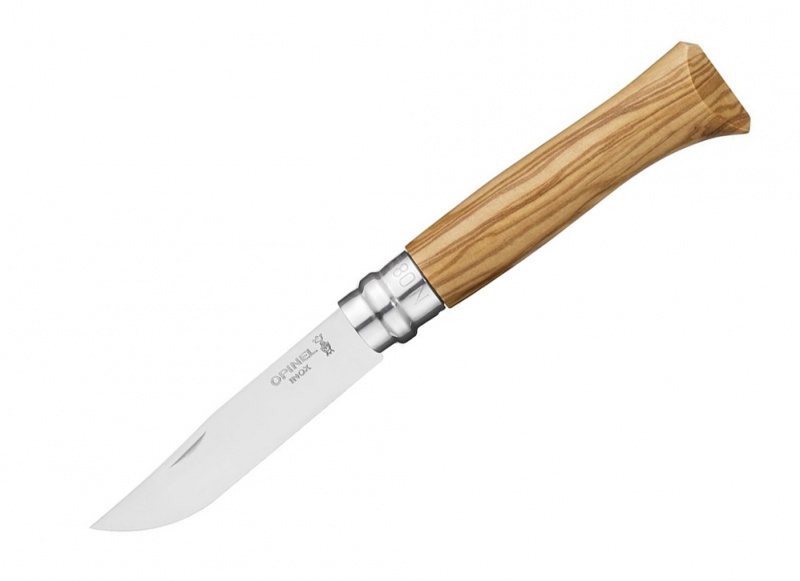 Нож Opinel серии Tradition Luxury №08, клинок 8,5см,нерж.сталь,зеркальн.полировка,рукоять-олива,чехол+футляр (001004)