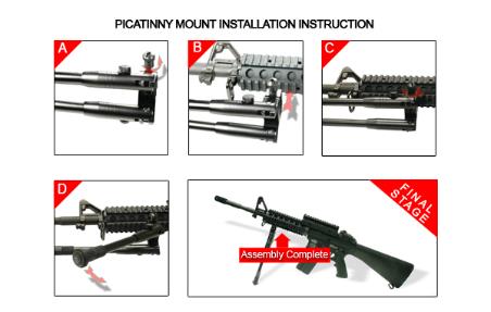 сошки UTG для установки на оружие, регулируемые, на антабку и Picatinny, высота 23-28 см.
