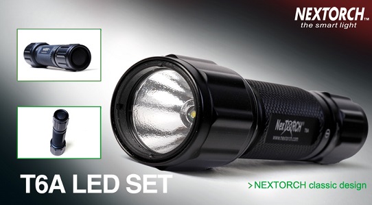 Комплект - фонарь тактический T6A LED 160 люмен с вын. кн., кроншт. и зап ламп (6 шт/уп)