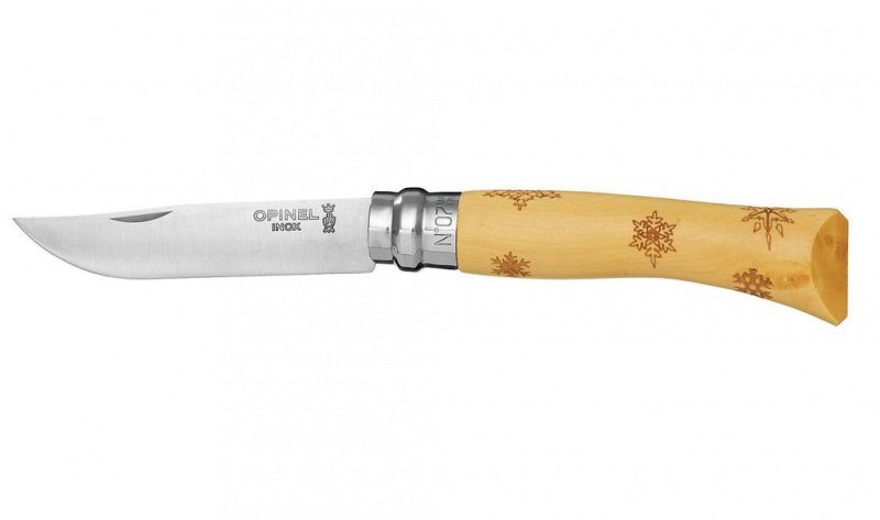 Нож Opinel серии Tradition Nature №07, клинок 8см., нержавеющая сталь, рисунок - снежинки, рукоять - самшит (001553)