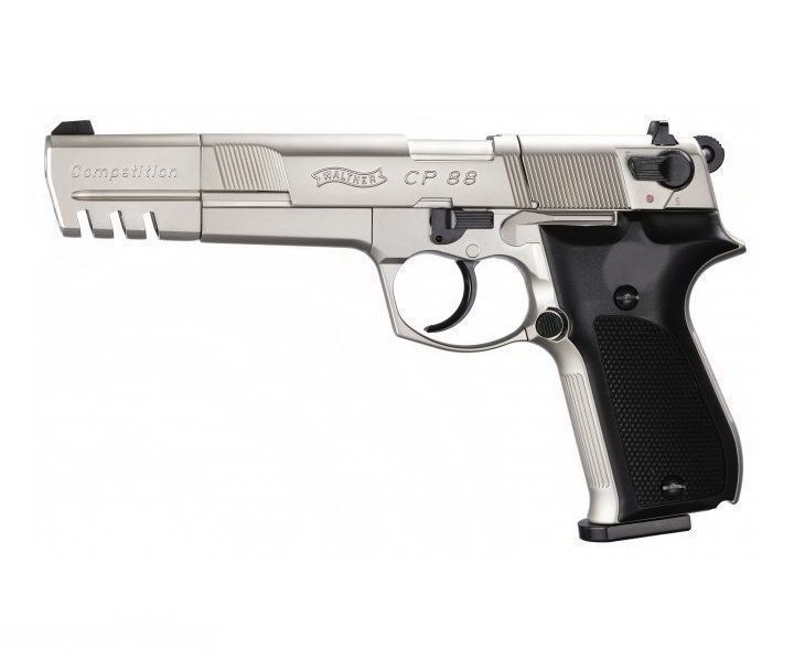 Пистолет Umarex пневм. Walther СР 88 Competition (удл. свол, никель с чёрн. пласт. накладками)