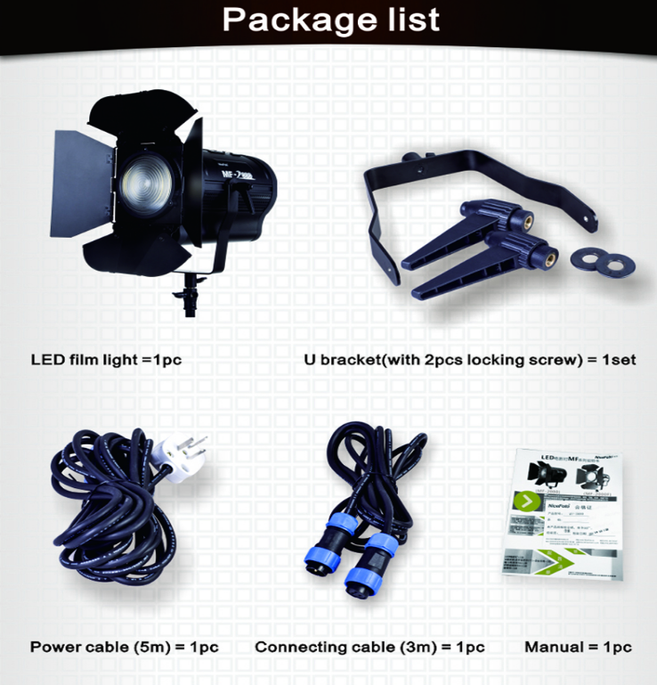 LED осветитель NiceFoto MF-2000DMX (мощность 200Вт с линзой френеля)