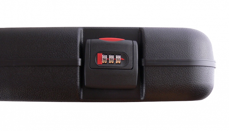 кейс Negrini для полуавтоматов черный, с отделениями, красный вельвет, кодовый замок, ствол до 940 мм