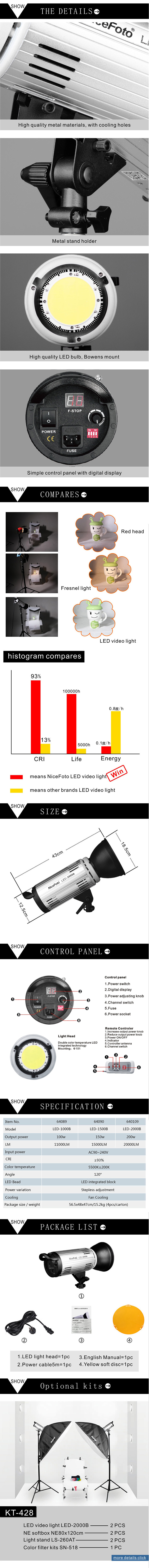 LED светодиодный осветитель NiceFoto LED-1000B (мощность 100 Вт, bowens)