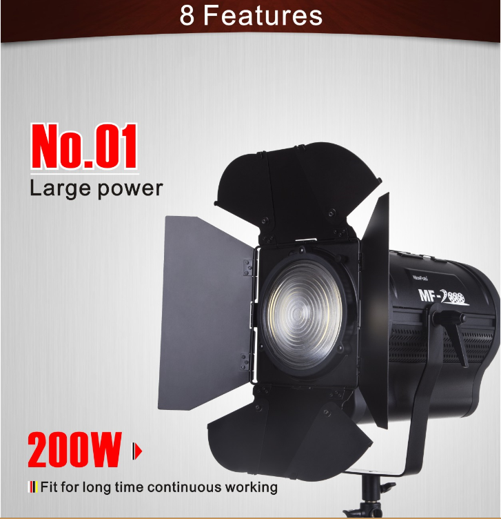LED светодиодный осветитель NiceFoto MF-2000 (мощность 200Вт с линзой френеля)