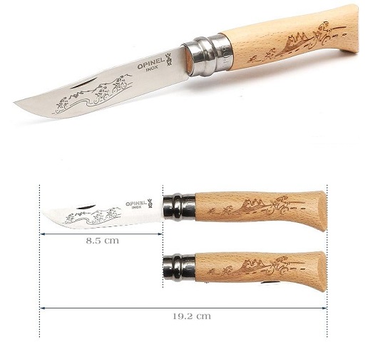 Нож Opinel серии Tradition Animalia №08, клинок 8,5см., нержавеющая сталь, рисунок - велосипедист, рукоять - бук (001790)